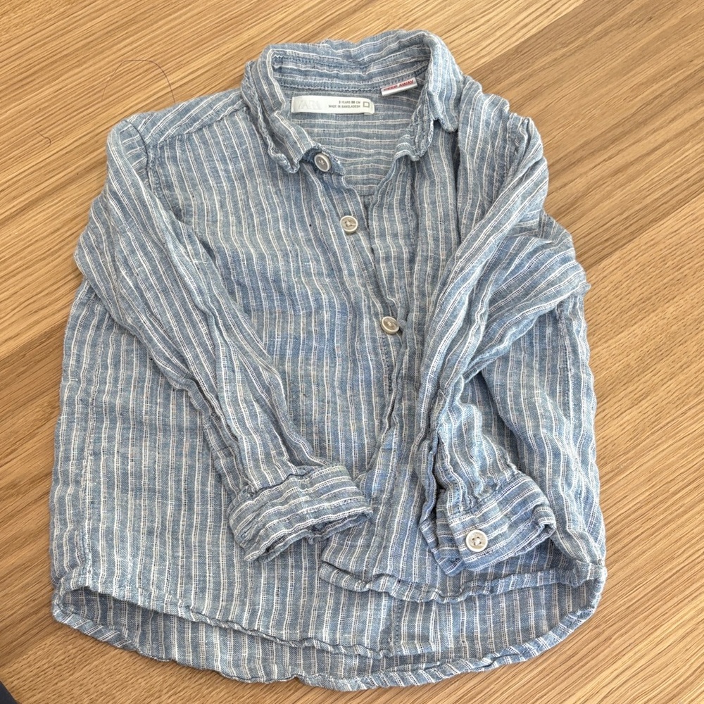 Zara Kids Blue and White Striped Button Down Shirt